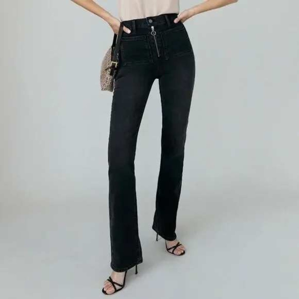 Reformation Jeans Womens 27 Black Peyton Zip Ultra High Rise Bootcut Solana